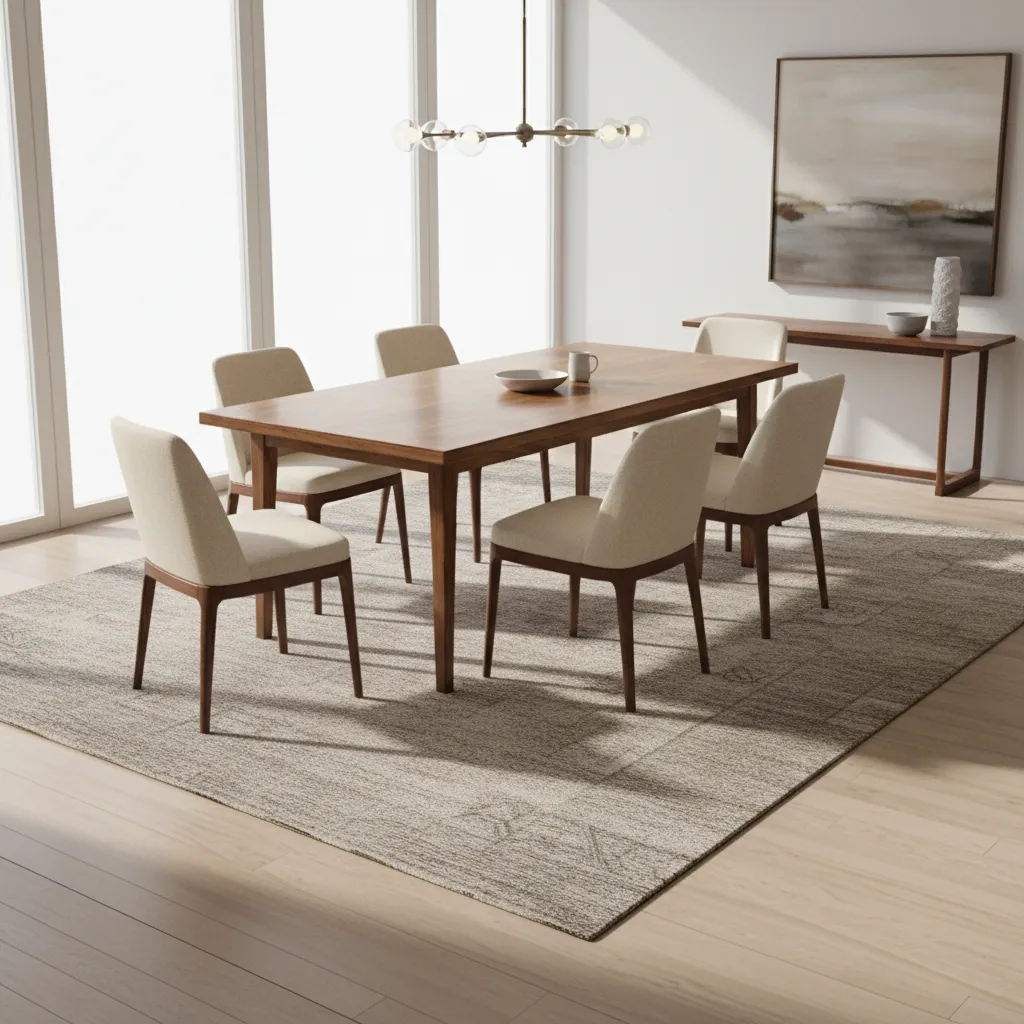 dining table with rug extending beyond chairs demonstrating correct clearance