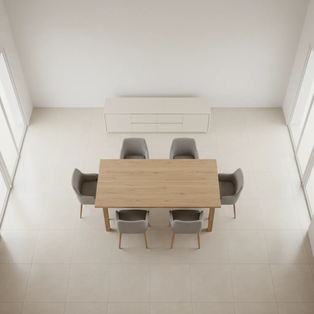 dining room layout showing spacing between table and sideboard