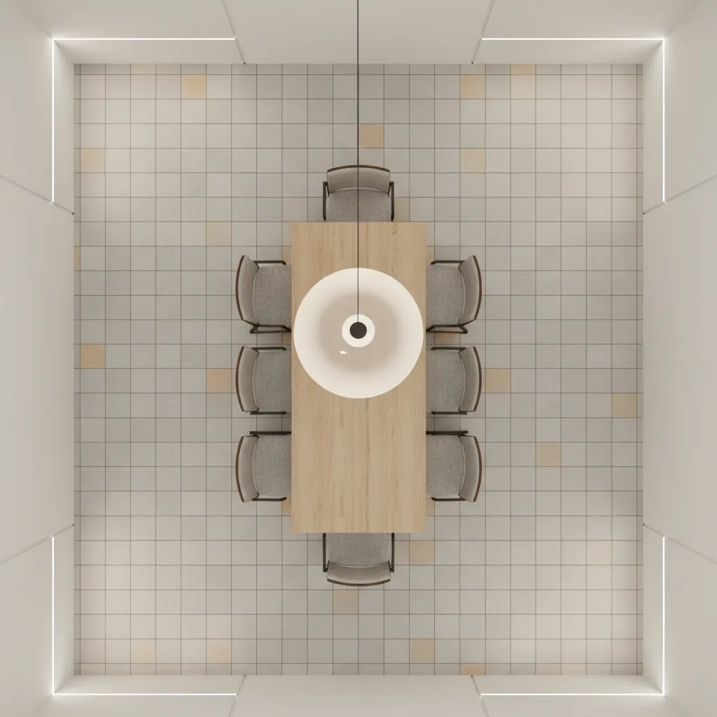 diagram style dining room tile layout showing table and chair movement area