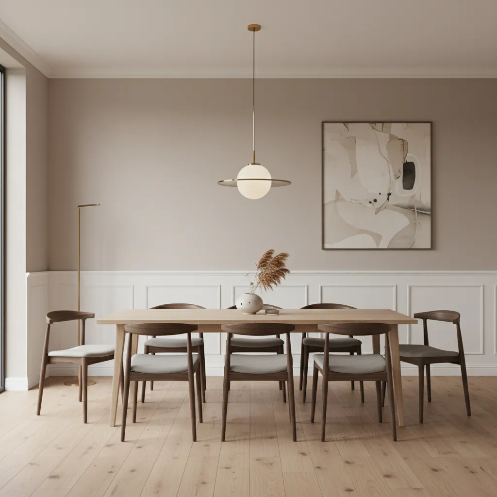 Dining room showing ideal wainscoting height aligned with dining chairs
