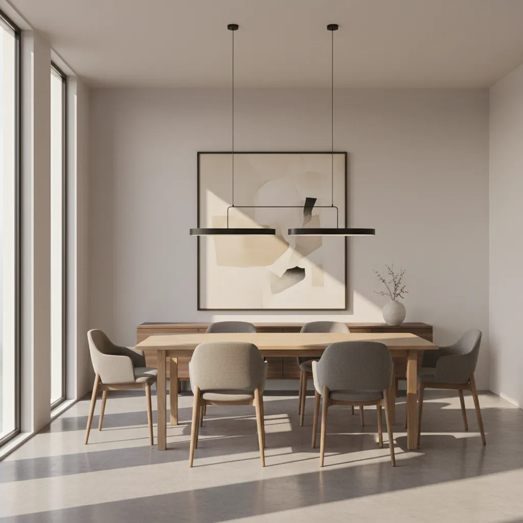 Dining room artwork centered with dining table creating visual balance