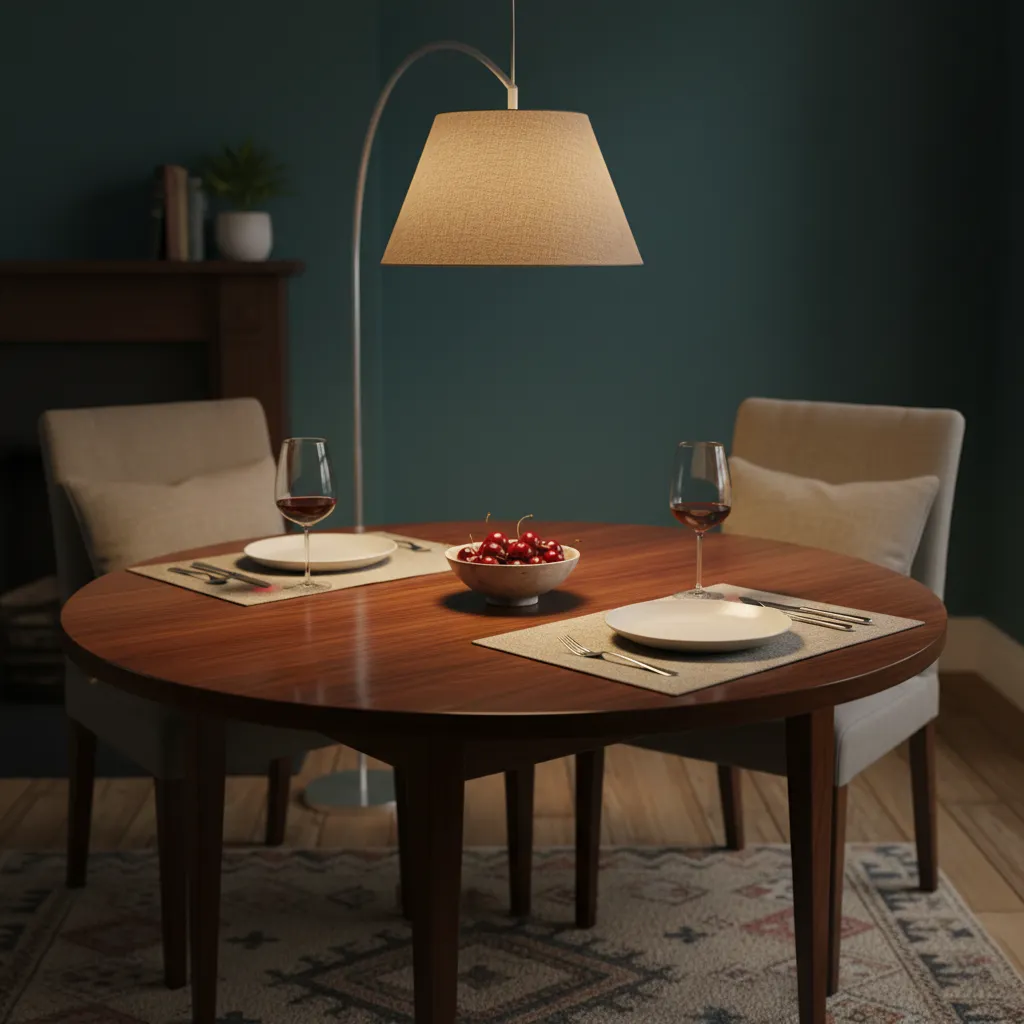 warm 2700K dining room lighting illuminating a table with a swag pendant lamp