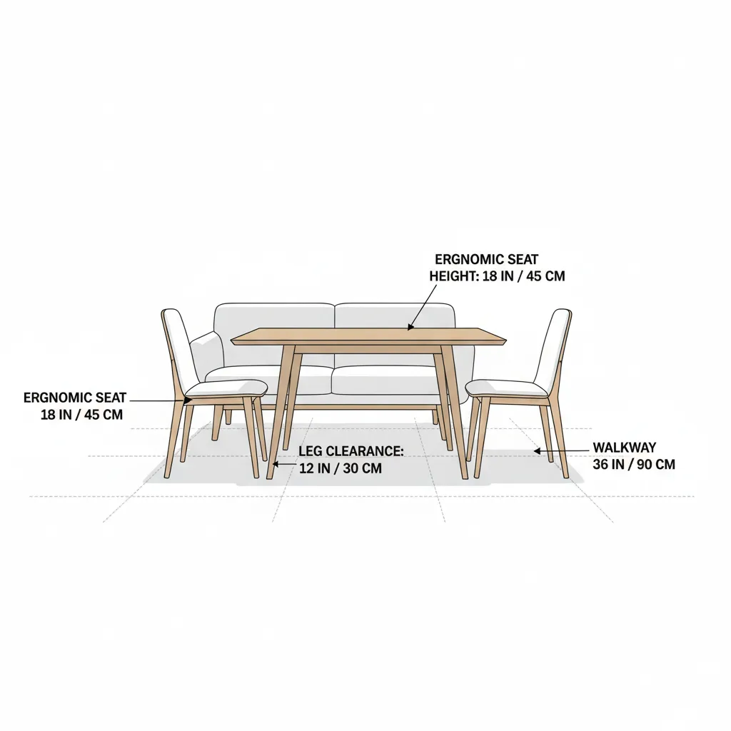 diagram showing dining sofa seat height and table clearance