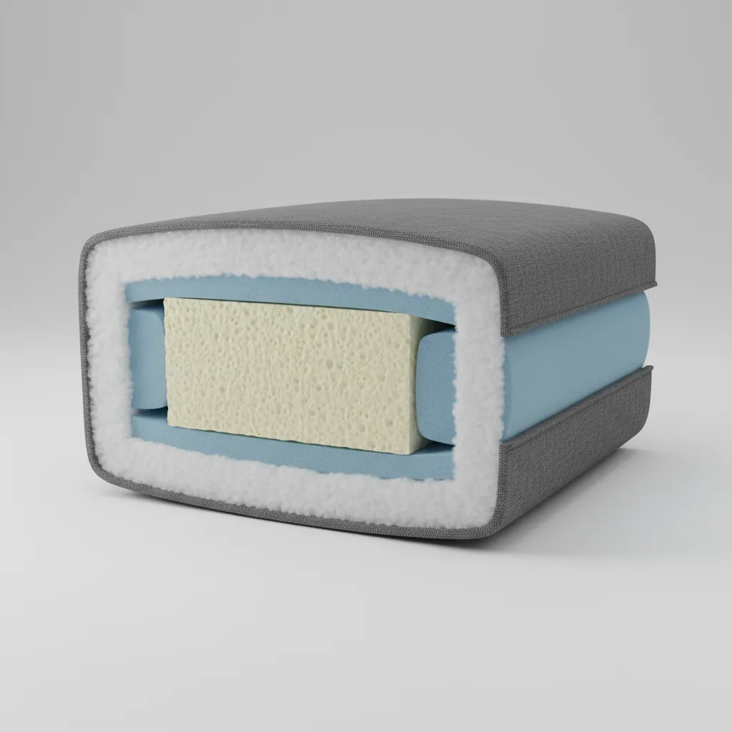 cutaway diagram of layered foam cushion inside dining sofa