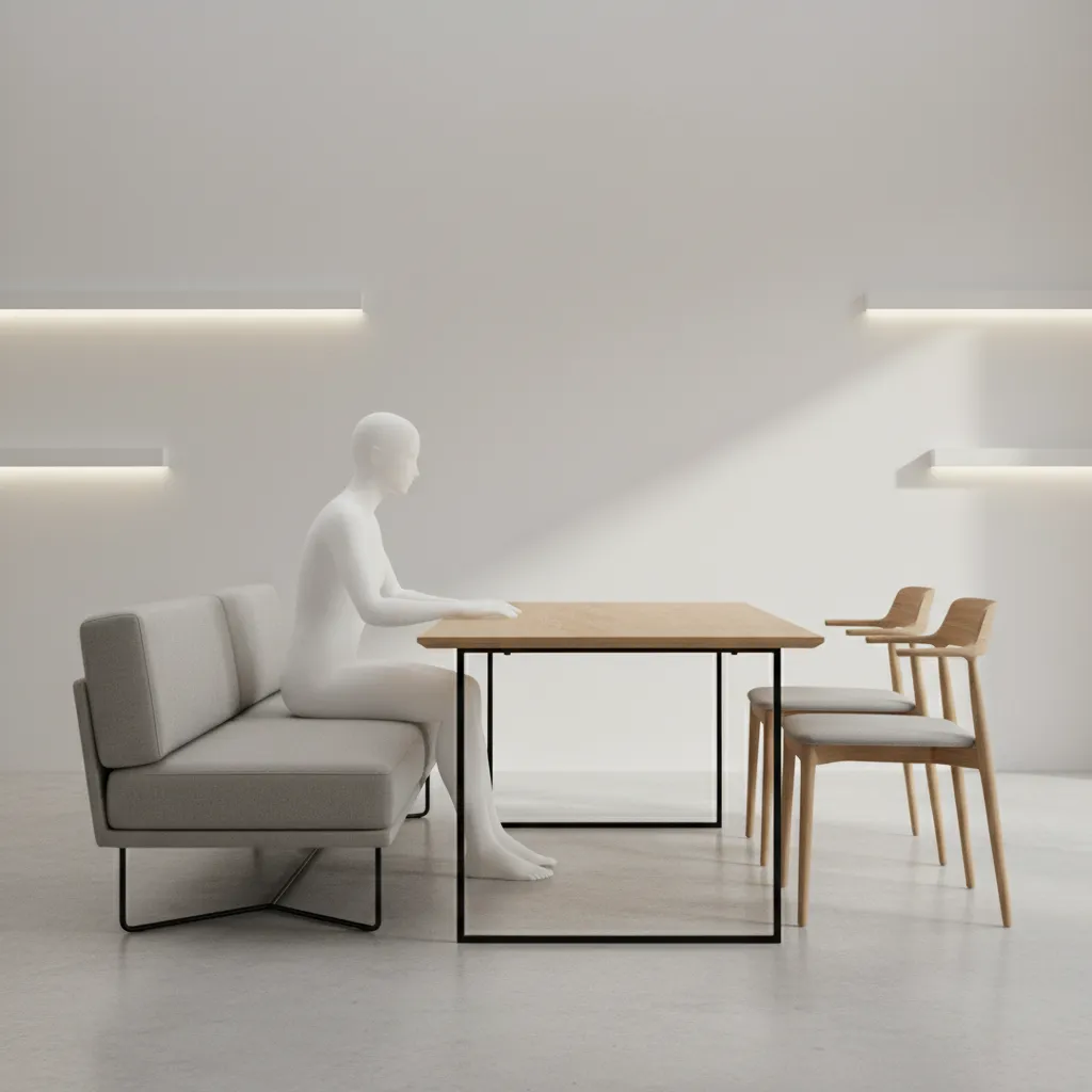Dining sofa seat height compared with dining table showing correct ergonomic alignment
