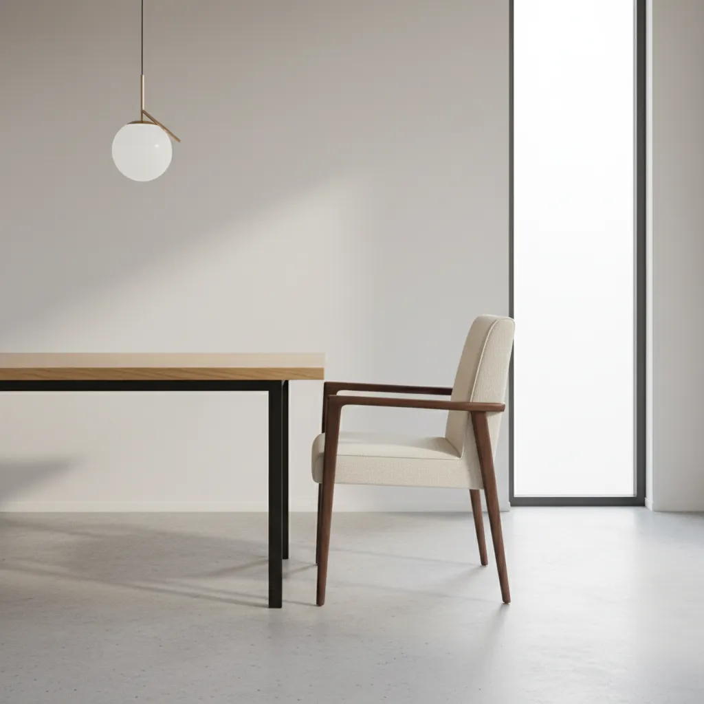 Diagram showing arm height clearance between captain chair and dining table