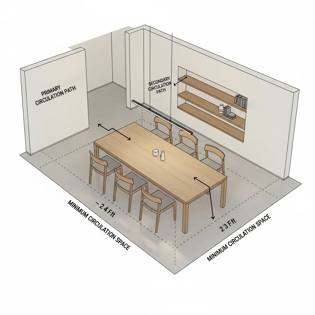Diagram illustrating recommended clearance around a dining table