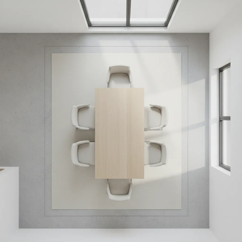 Dining table clearance and walkway layout diagram style render