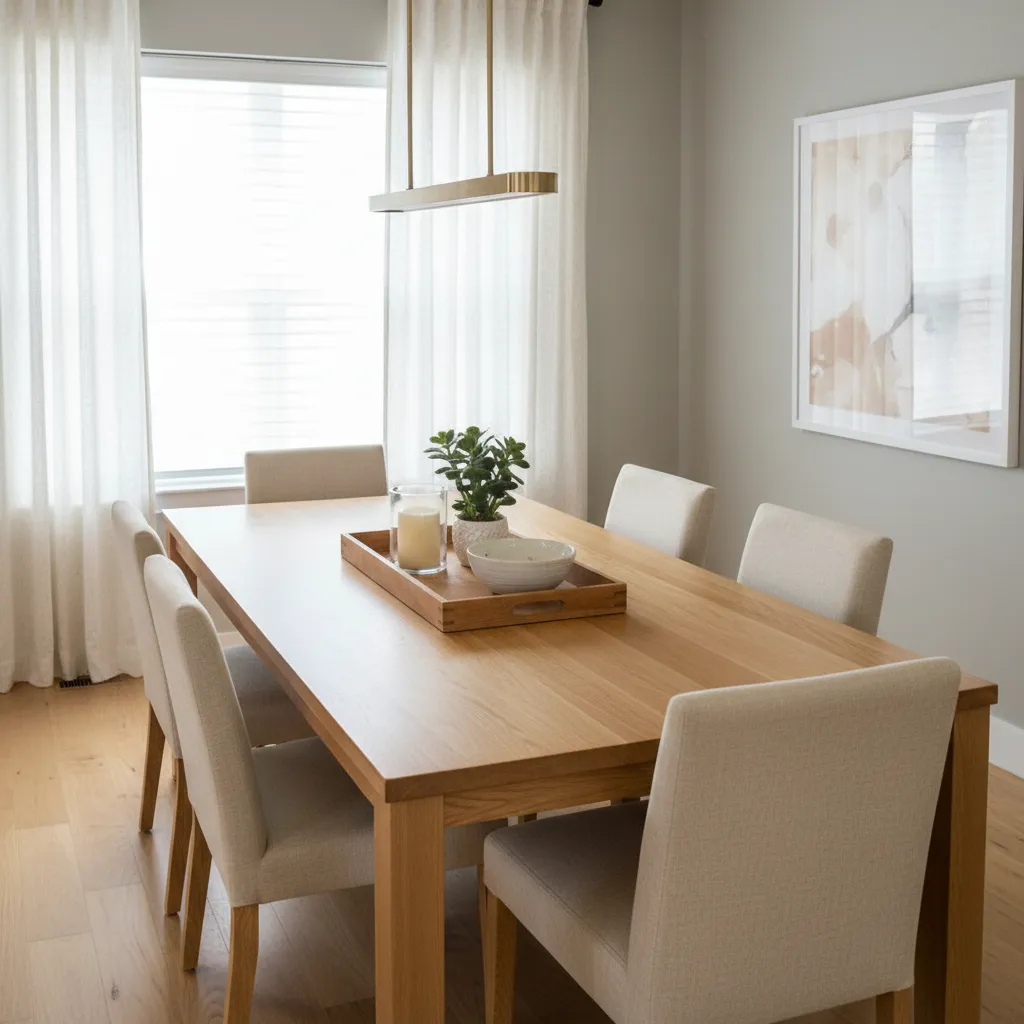decorative tray arrangement used as dining table centerpiece