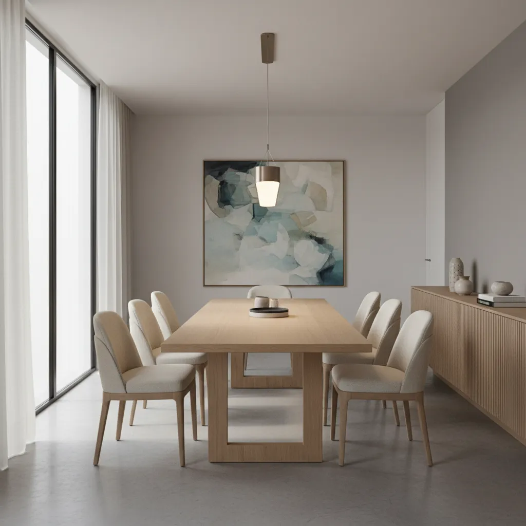 Dining table with pendant light aligned above center