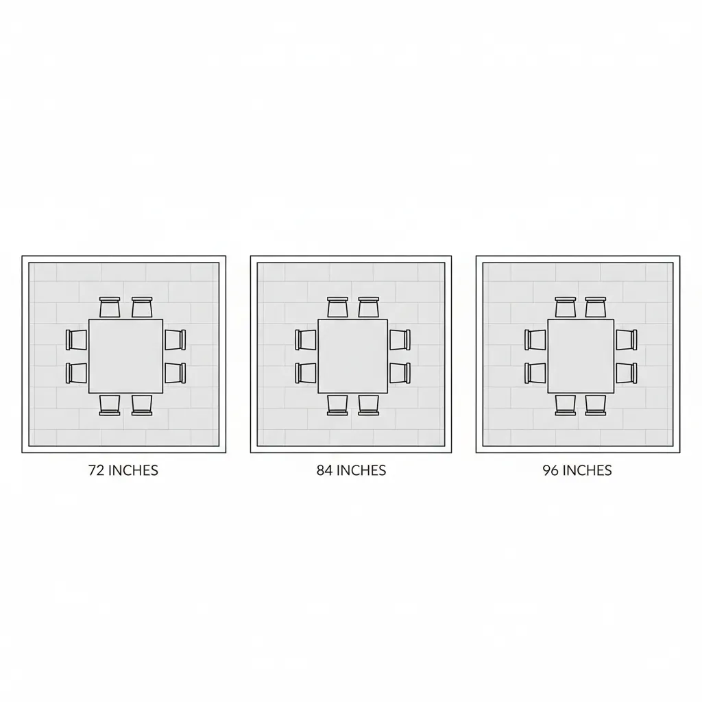 comparison of dining table sizes inside a square dining room layout