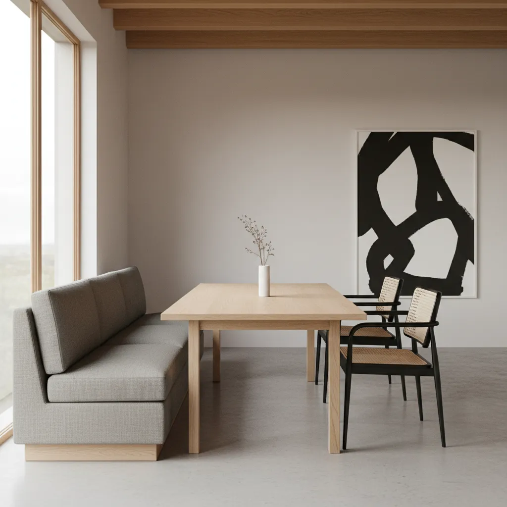 side view showing correct dining sofa seat height relative to table