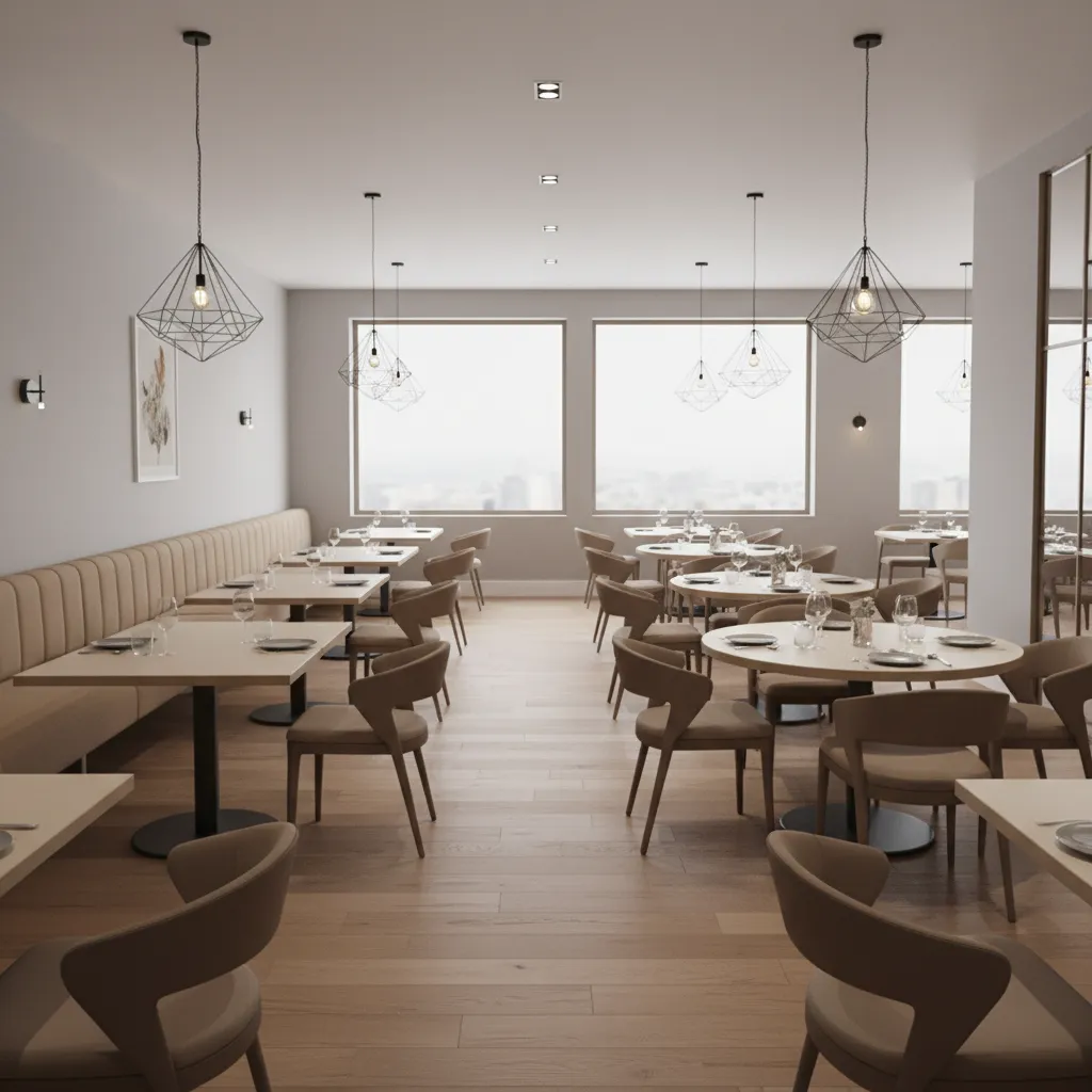 Dining table spacing example showing proper clearance between tables and chairs