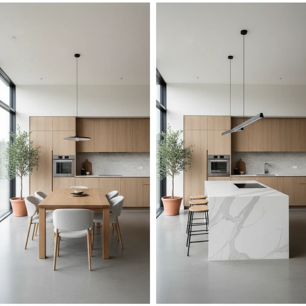 Dining Table in the Middle of the Kitchen vs Kitchen Island Which Layout Works Better