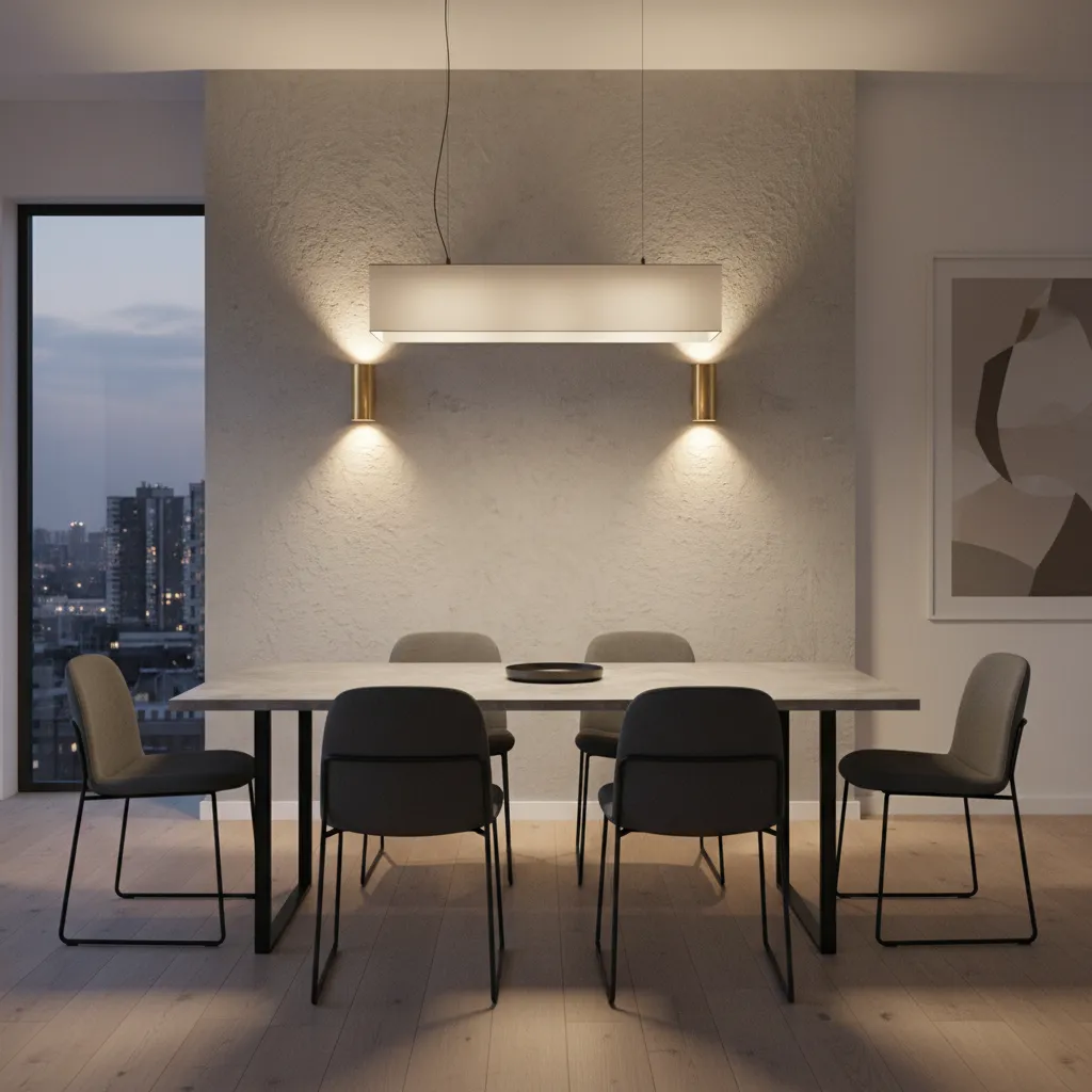 modern wall sconces illuminating dining table back wall