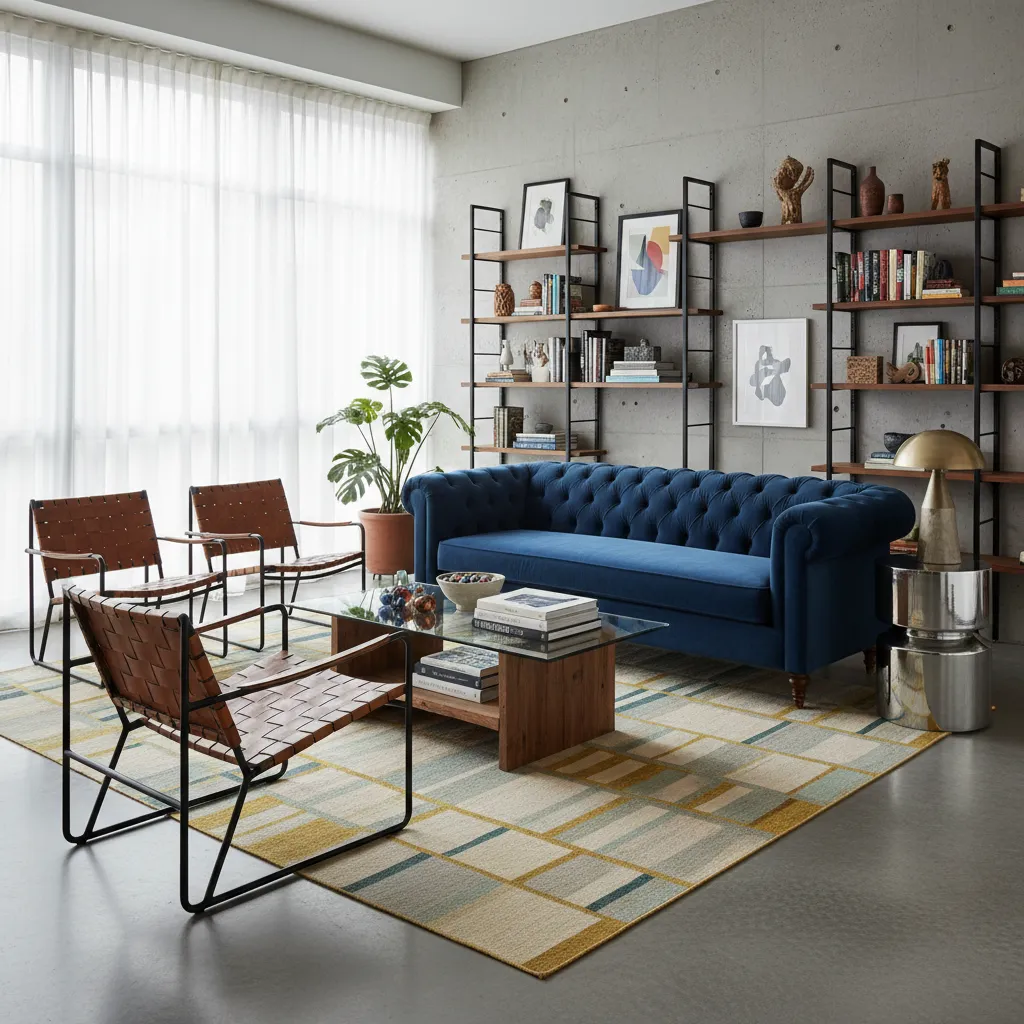 living room interior showing mismatched colors and furniture styles causing lack of unity