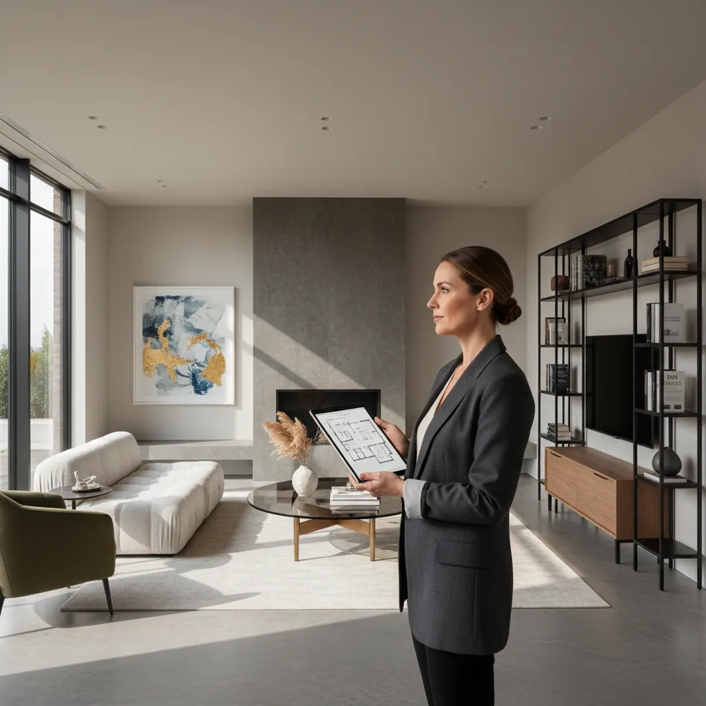 Diseñador de interiores revisando un proyecto residencial moderno