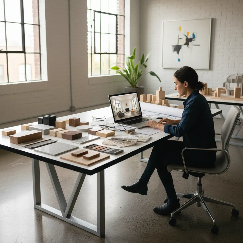 Diseñador de interiores trabajando en un proyecto digital desde su laptop