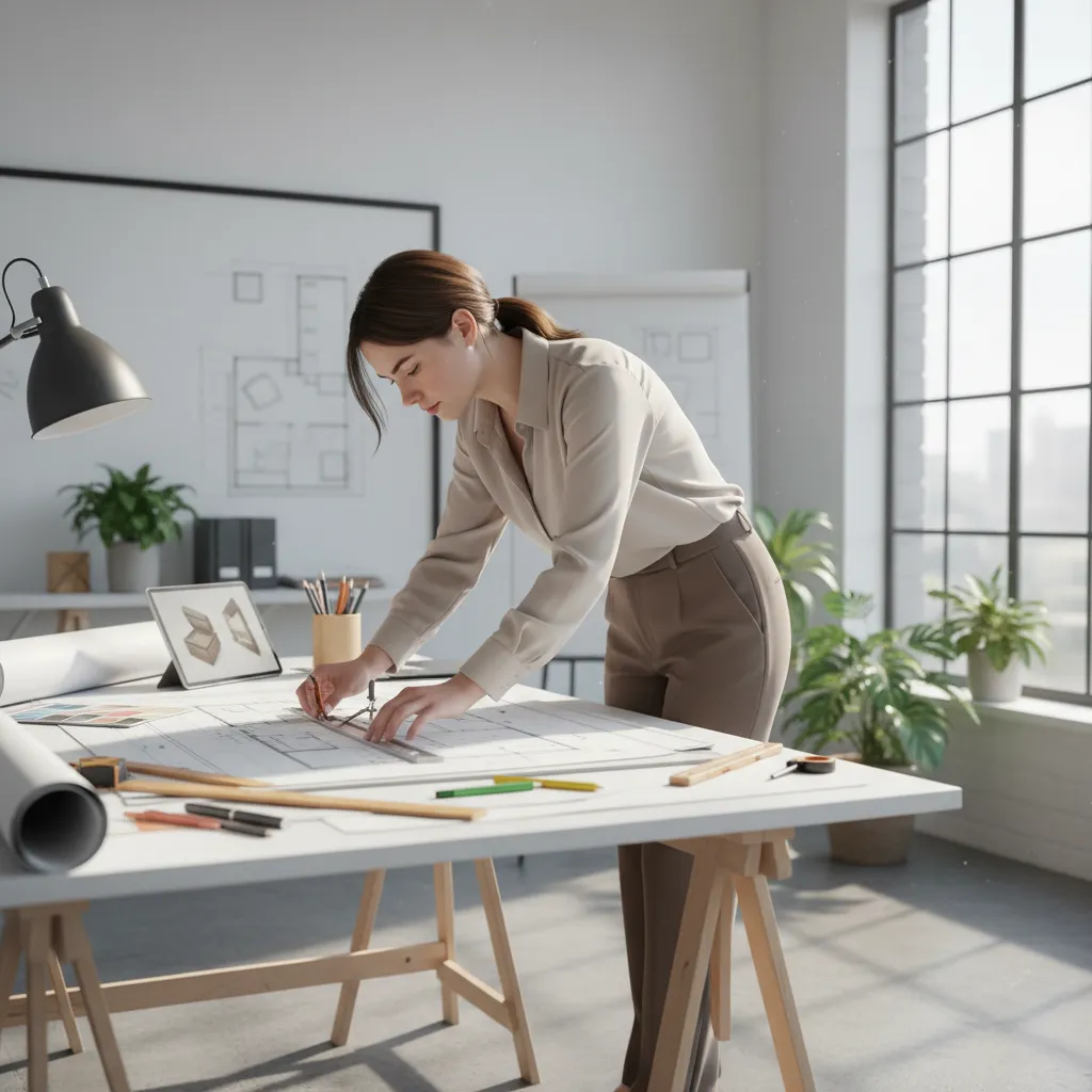 Diseñador de interiores trabajando en distribución de un espacio