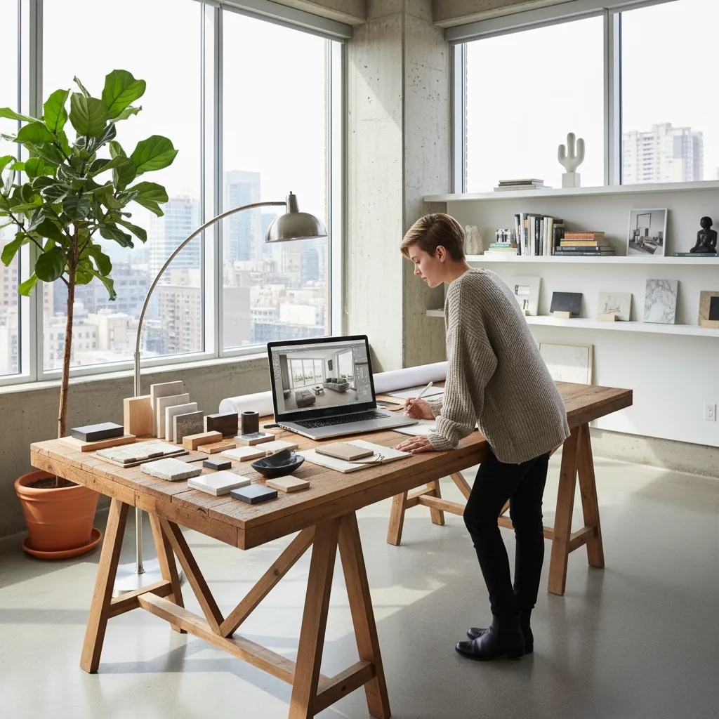Diseñador de interiores trabajando en la planificación de un espacio