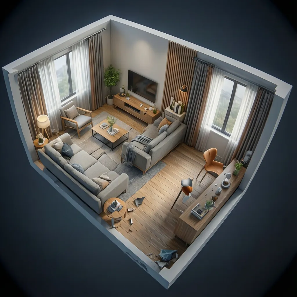 Visualización 3D de apartamento pequeño planificado digitalmente