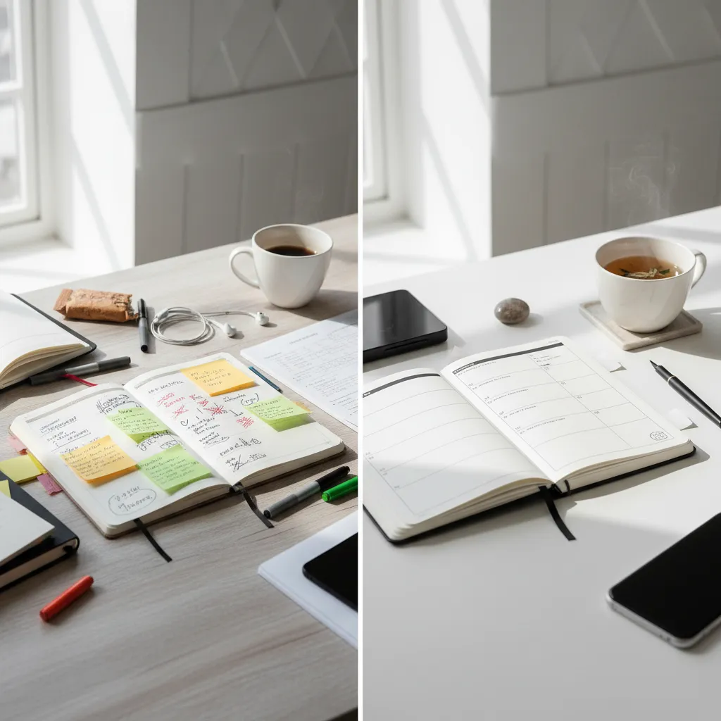 Comparación entre agenda sobrecargada y agenda minimalista funcional