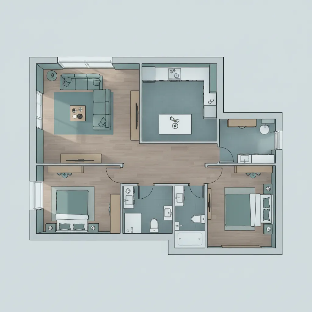 diseño digital de apartamento completo con varias habitaciones