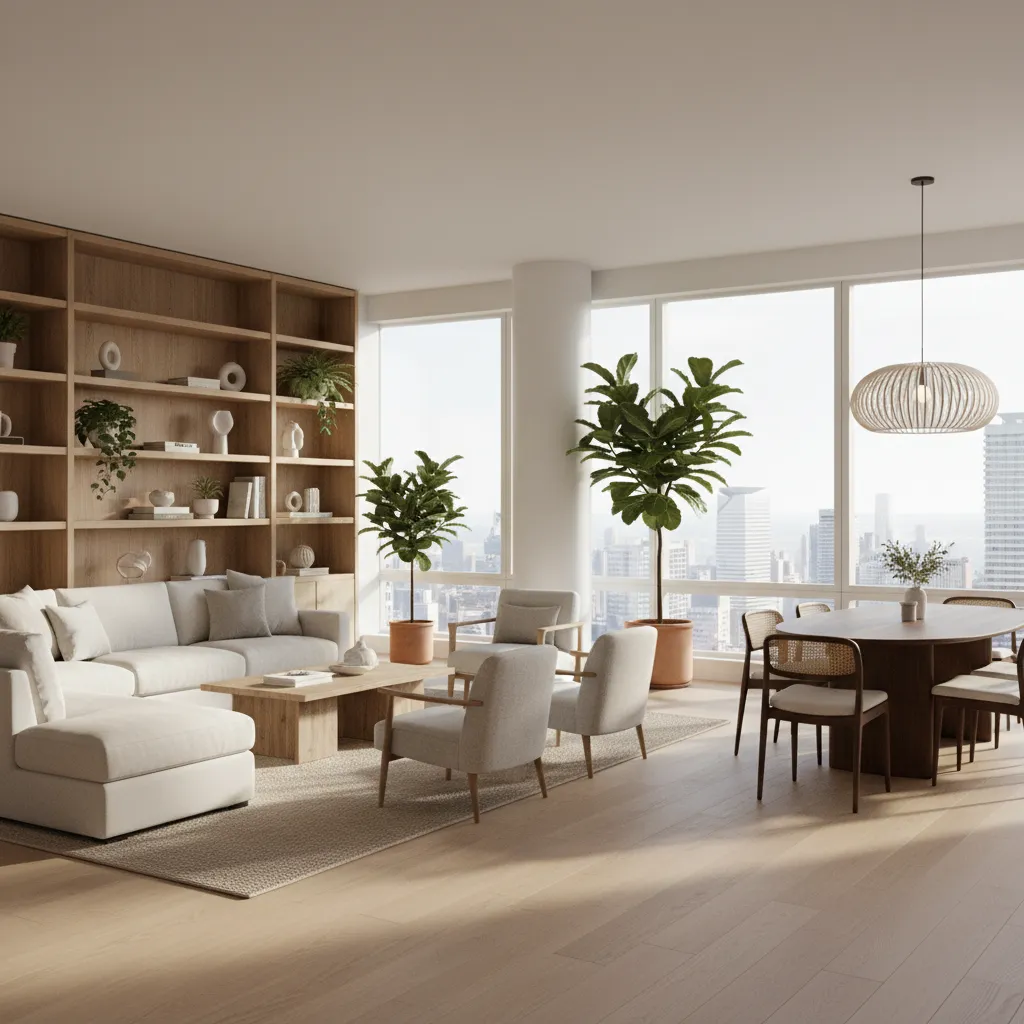 Render realista de un apartamento moderno diseñado digitalmente