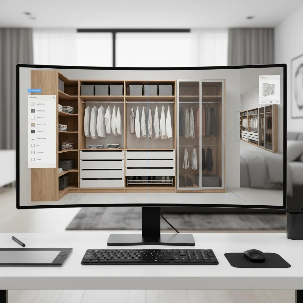 Visualización 3D de diseño de armario empotrado en un planificador digital