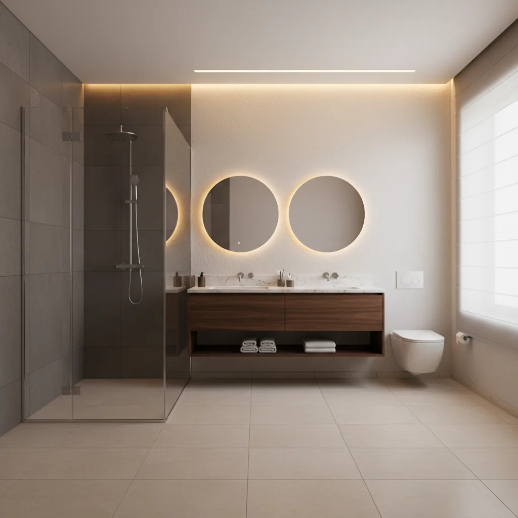 Visualización 3D de baño moderno diseñada con software de interiores