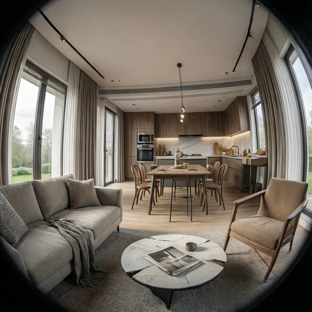 Interior de casa modelado en 3D con muebles básicos