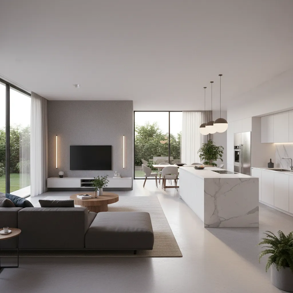 Visualización 3D de interior de casa moderna