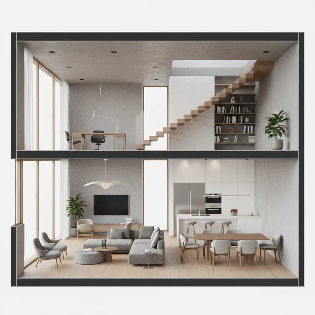 Visualización 3D de una casa moderna en fase de diseño