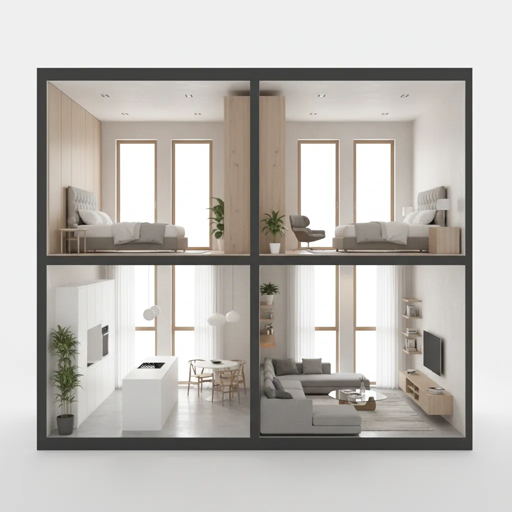 Vista 3D de una casa virtual diseñada dentro de un simulador de interiores