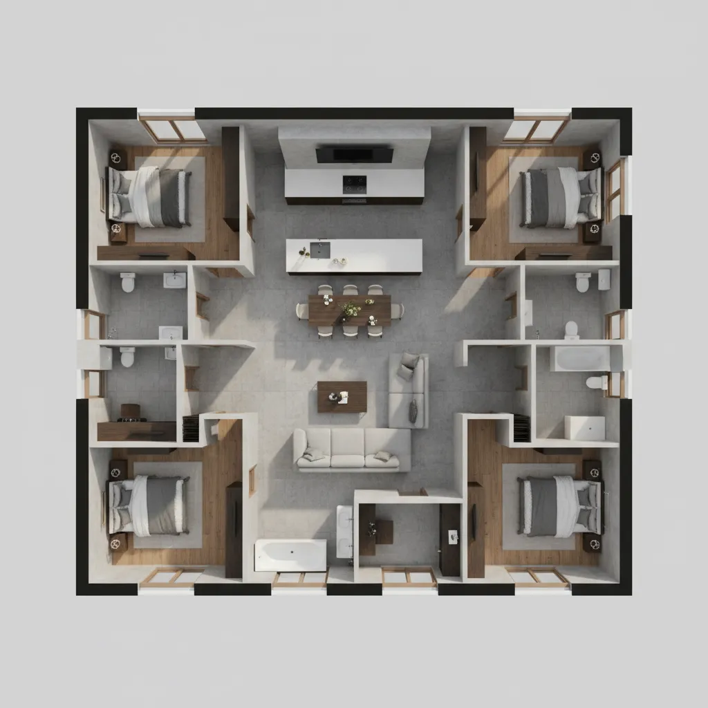 Diseño de casa con 4 habitaciones: guía práctica