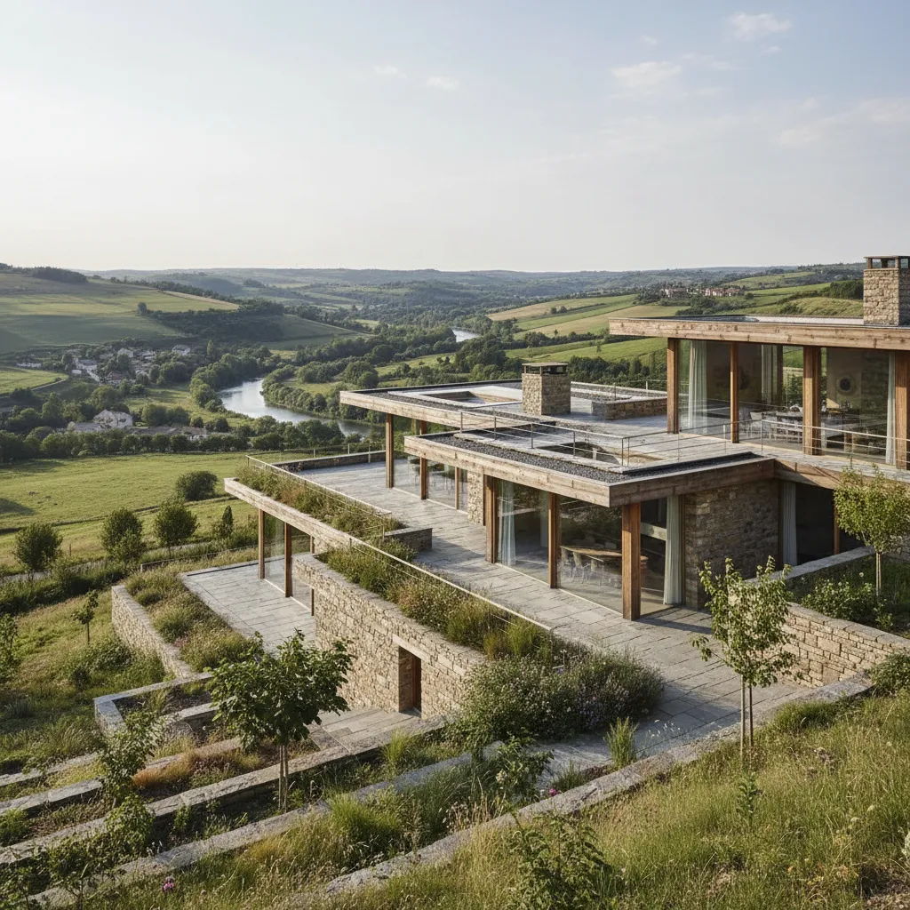 Casa de campo diseñada siguiendo la pendiente del terreno