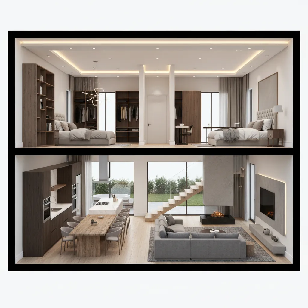 Modelo 3D completo de una casa con varias habitaciones