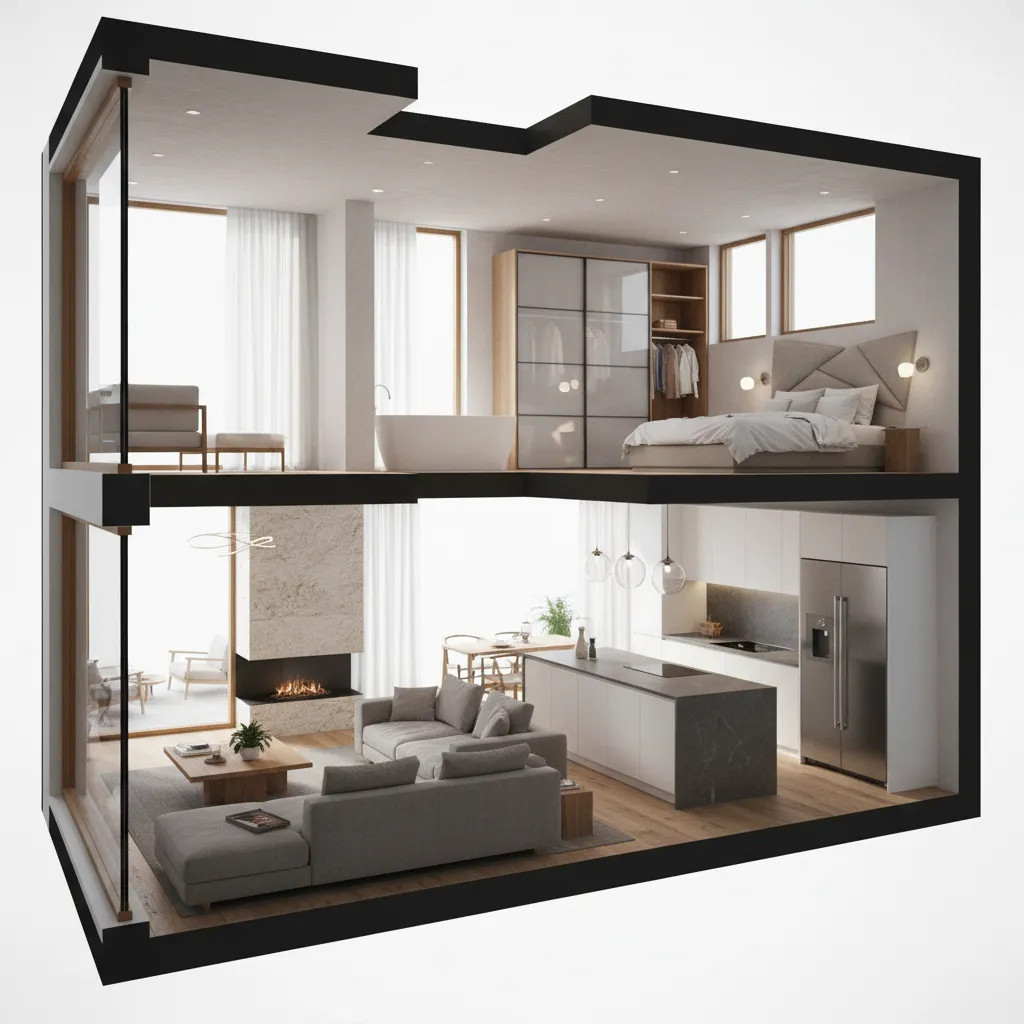 Vista 3D de una casa completa diseñada con software de interiorismo