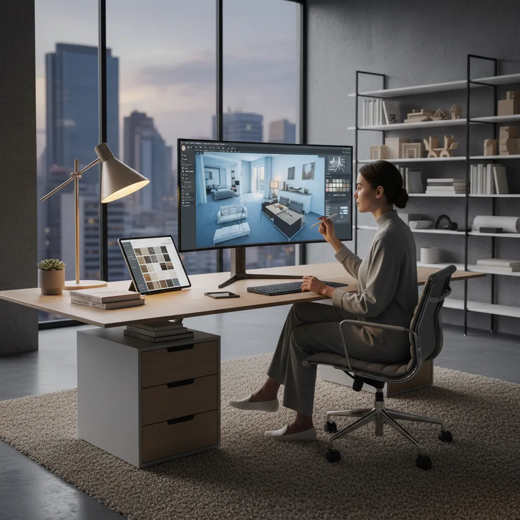 Persona diseñando el plano de una casa en software de diseño interior