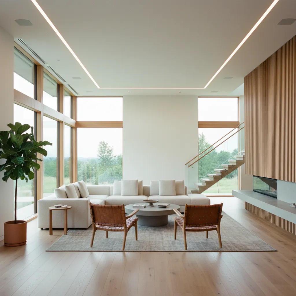 Interior de vivienda moderna bien iluminada con diseño eficiente y funcional