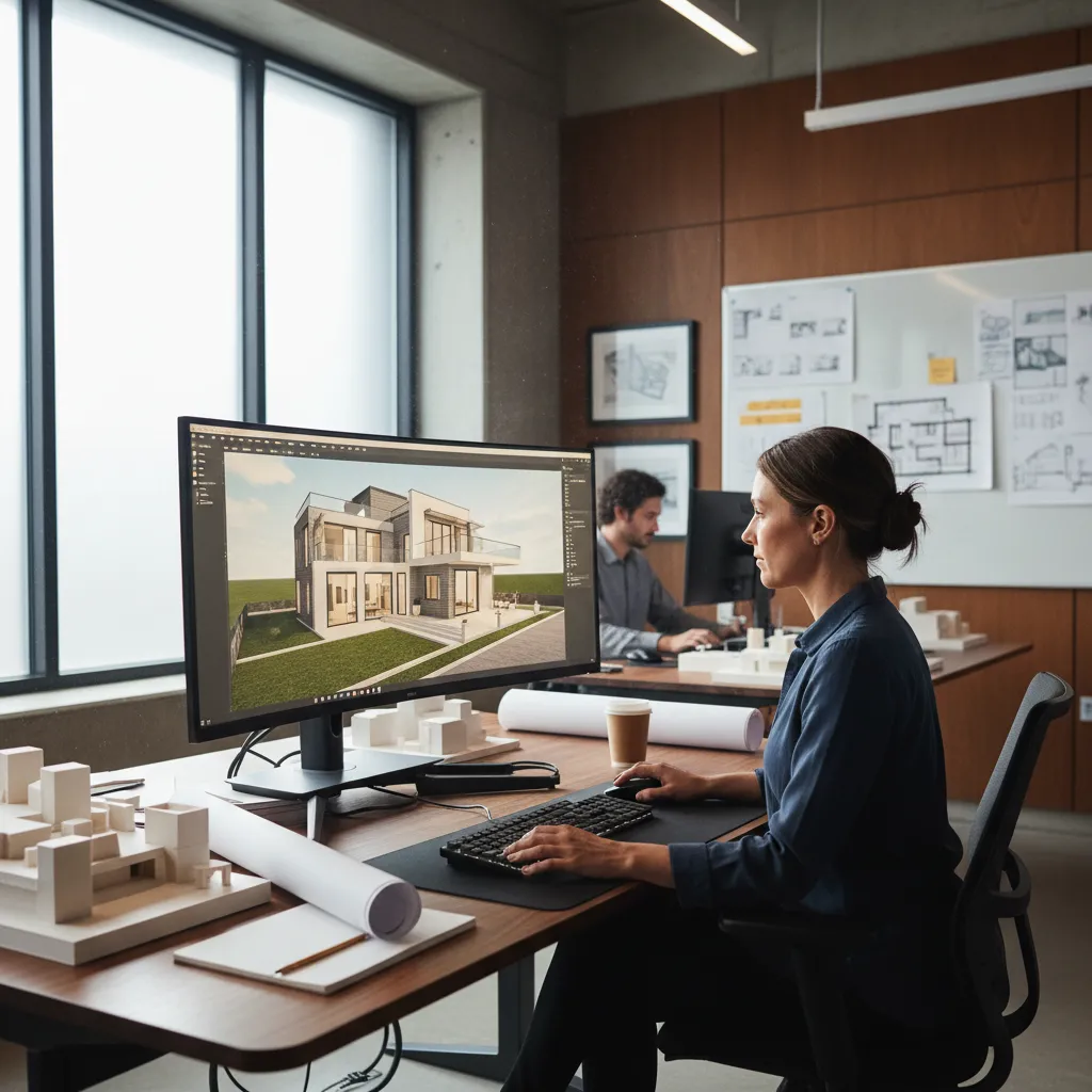 Visualización 3D del diseño de una casa moderna