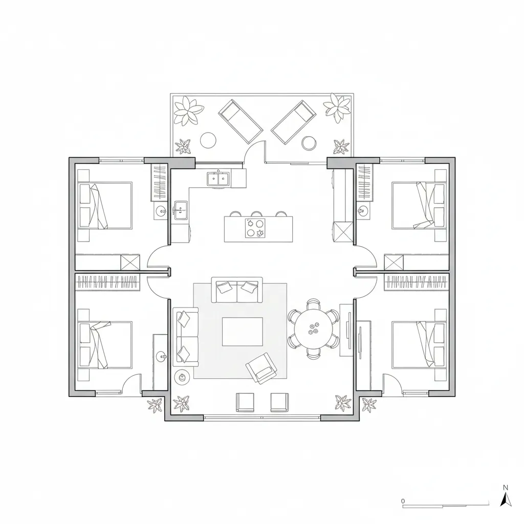 Plano sencillo de casa pequeña con dos habitaciones