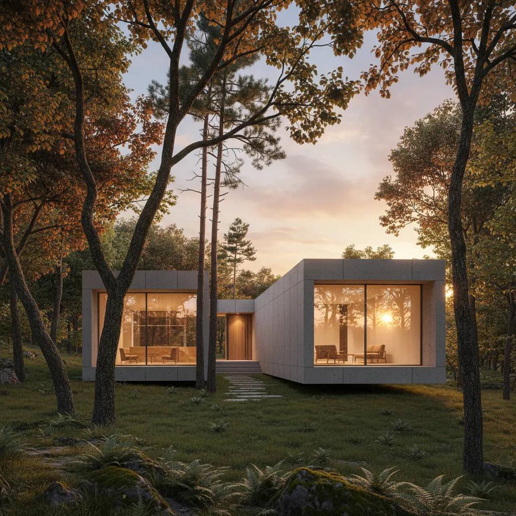 Casa prefabricada moderna integrada en un entorno natural