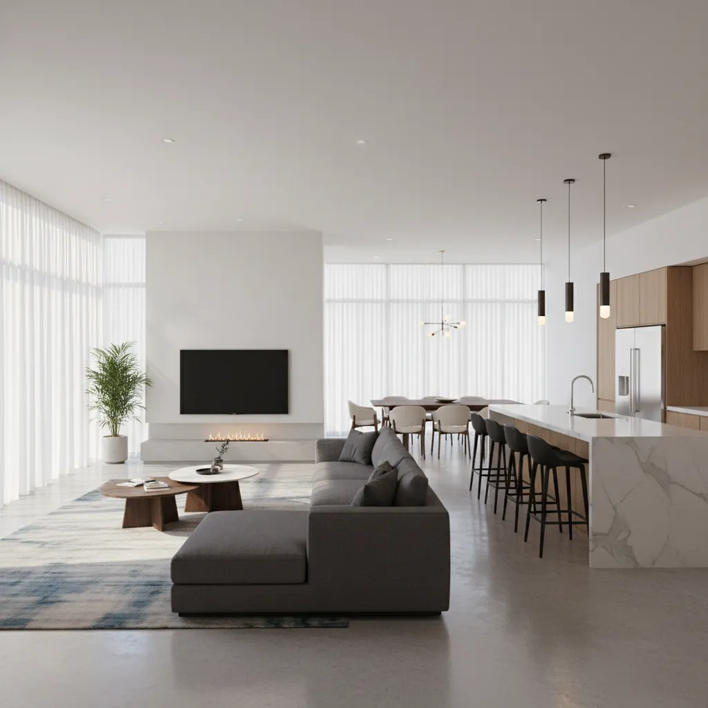 Diseño de interior de casa de una planta en vista 3D
