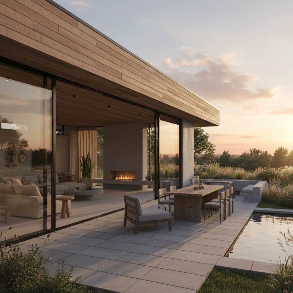 Casa moderna de una planta conectada con el jardín