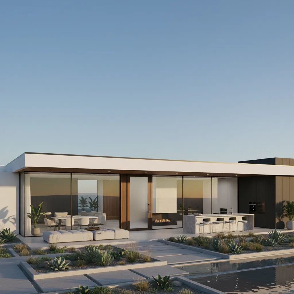 Render arquitectónico de casa moderna de una planta