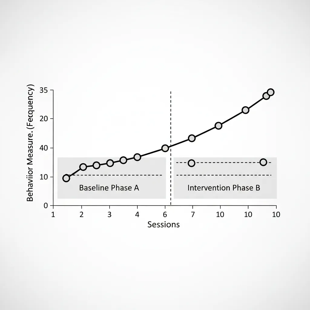 Line graph showing behavioral frequency increase from baseline phase A to intervention phase B sessions