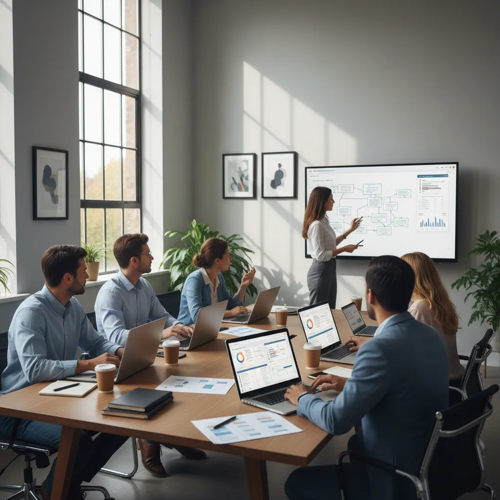 Equipo de QA diseñando casos de prueba en una reunión de desarrollo