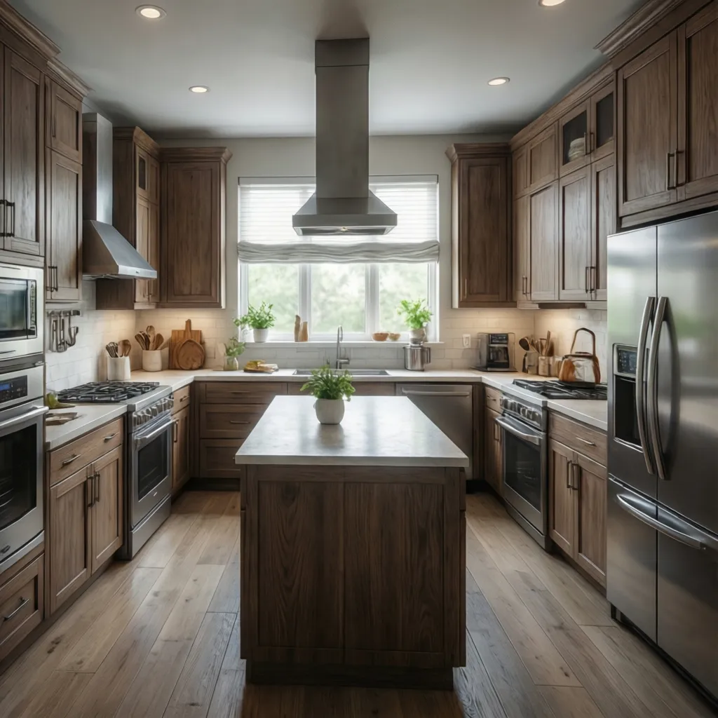 Diseño 3D de cocina moderna con distribución funcional