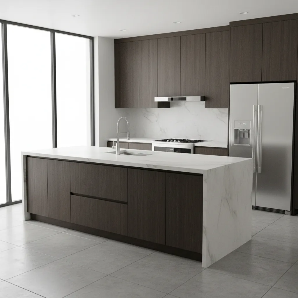 planificación digital de cocina con muebles y electrodomésticos en 3D